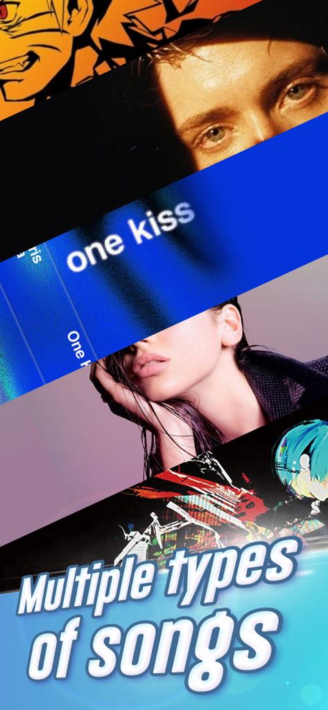 Un collage de varias portadas y estilos de música con el texto Múltiples tipos de canciones