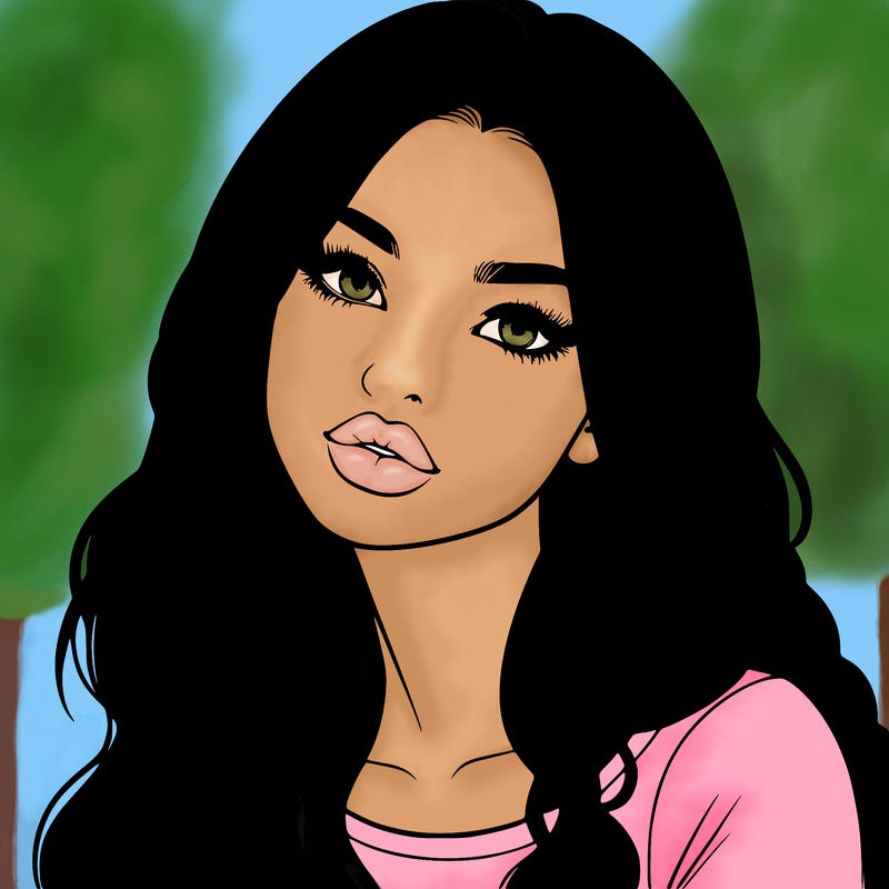 realistic girl with hair on her hair and lips