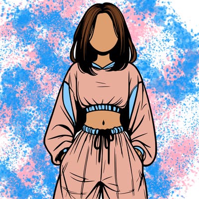 realistic girl faceless with baggy pants and a crop top