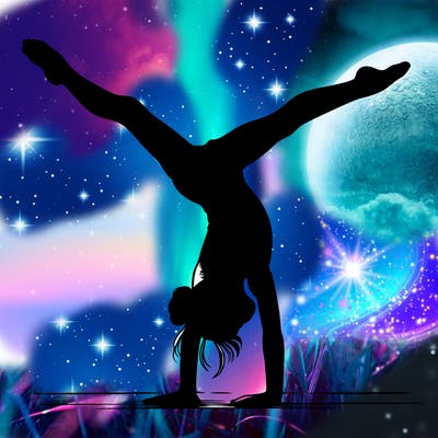realistic gymnastic hand stand girl in four splits