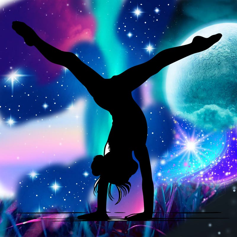 realistic gymnastic hand stand girl in four splits