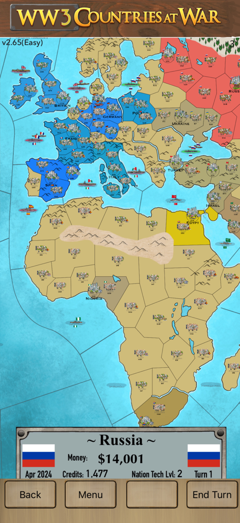 WW3 Countries at War - Strategic map of Europe and Africa in the game WW3 Countries at War