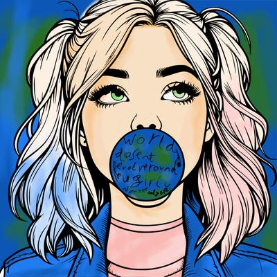 realististic girl blowing bubble -gum