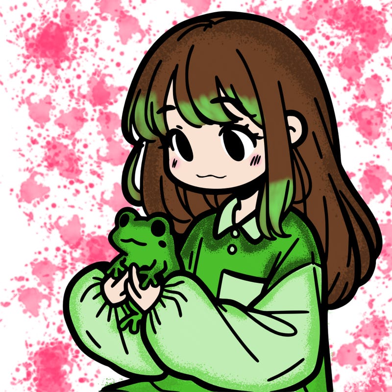 girl with long hair and a oversized shirt. and she is holding a frog