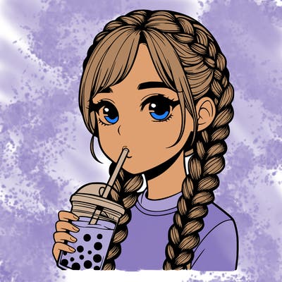realistic girl with braided hair drinking boba