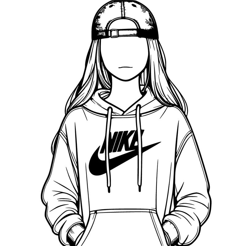 realistic girl wearing a backwards hat, a hoodie, and nikes