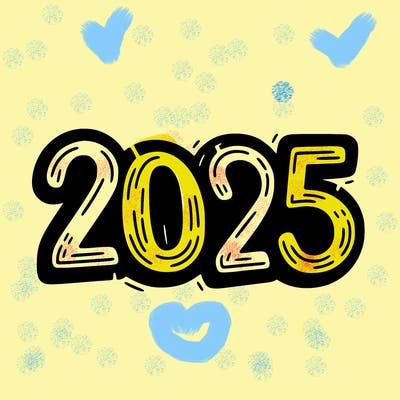 one line scrawled numbers sketch design “2025”