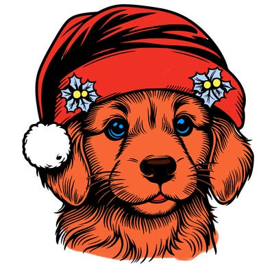 realistic dog wearing a santa hat