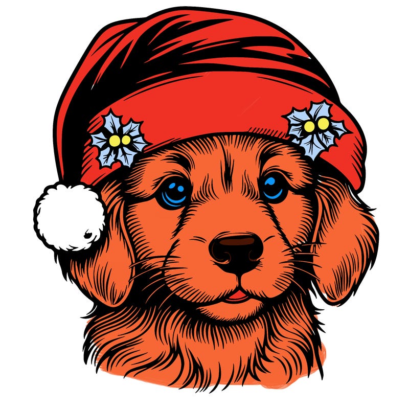 realistic dog wearing a santa hat