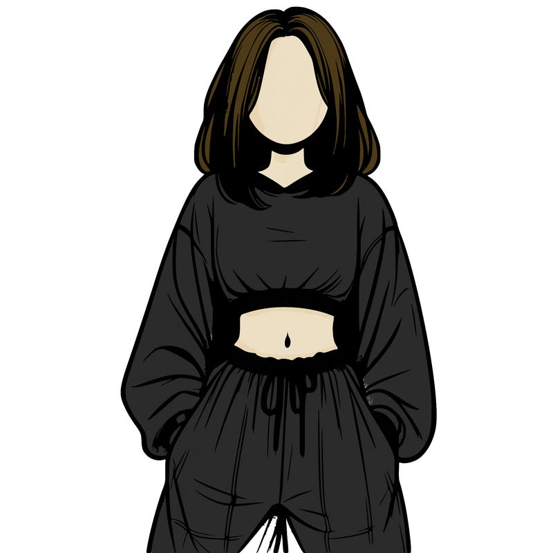realistic girl faceless with baggy pants and a crop top