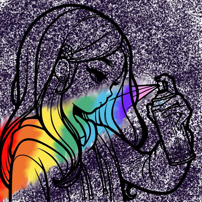 a realistic girl spray painting