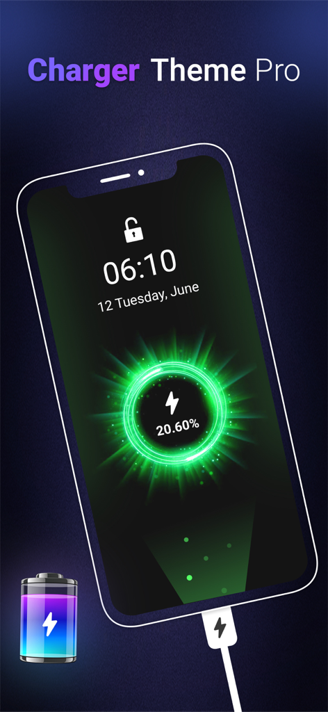 Battery Charging Animation -3D - 3D neon battery charging animation on an iPhone lock screen