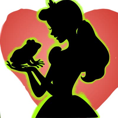 a shadow of a princess holding a frog realistic