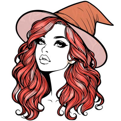 realistic witch girl with wavy hair and lips