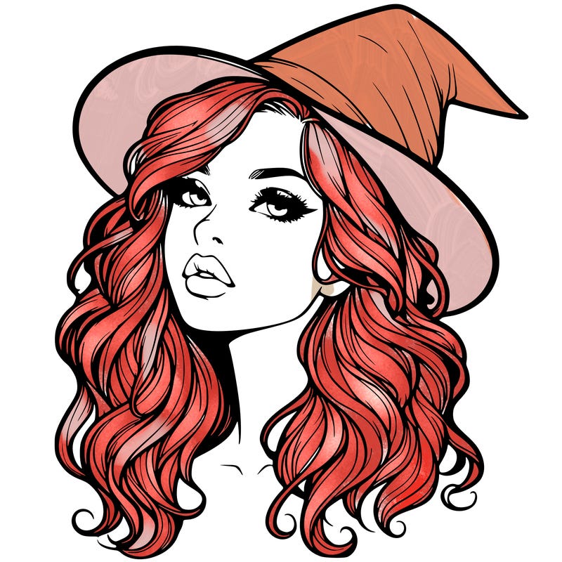 realistic witch girl with wavy hair and lips