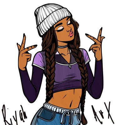 realistic teenage girl with braids and a beanie and crop top doing 🫶🏼