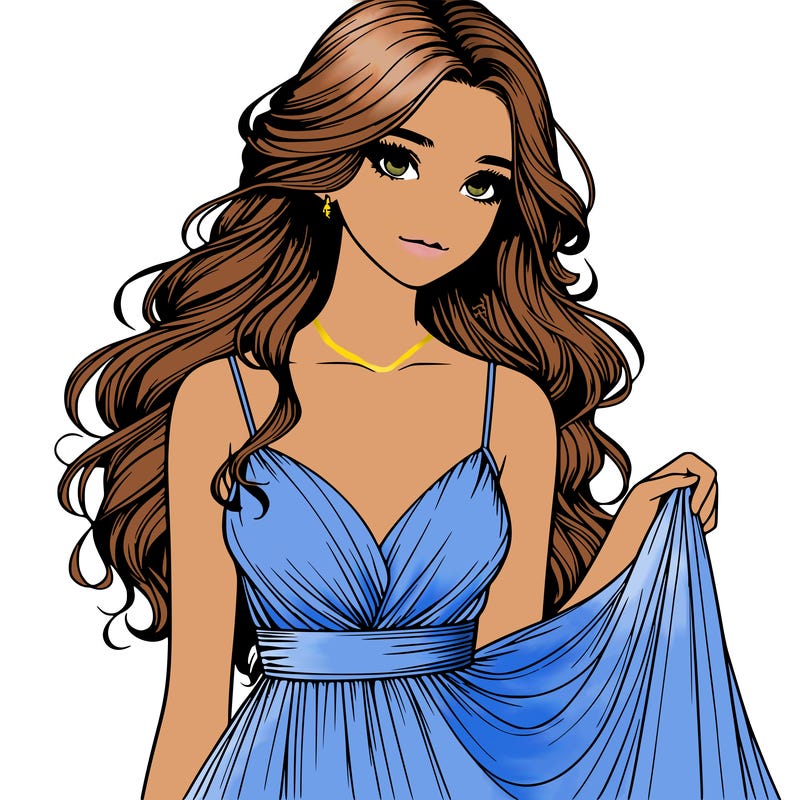 realistic girl in flowy silky prom dress