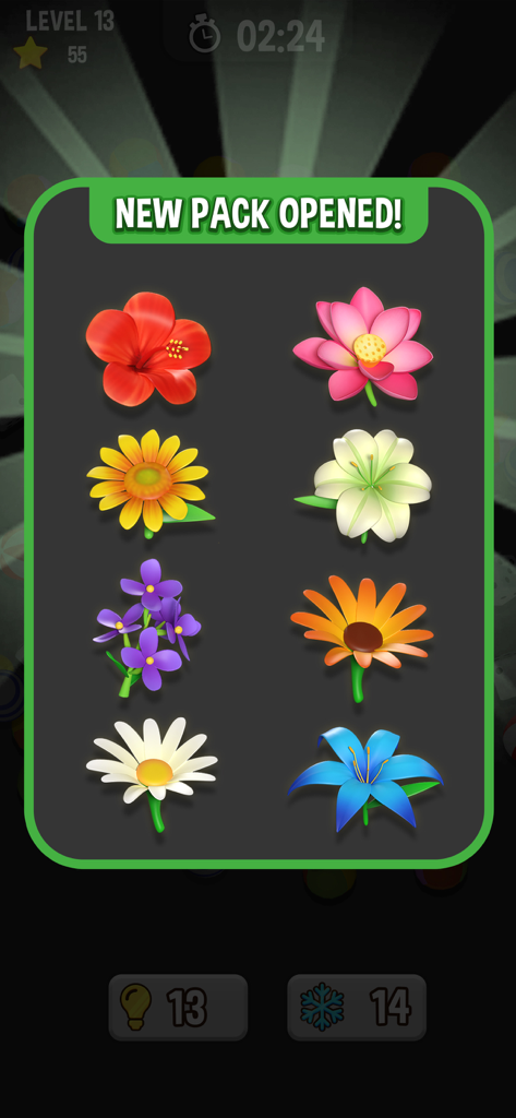 Match Pair 3D - Matching Game - A new pack of colorful 3D flowers unlocked in the Match Pair 3D puzzle game