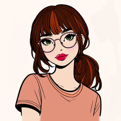 realistic girl with freckles and clear glasses