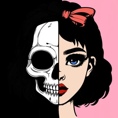 realistic girl with half skull mask