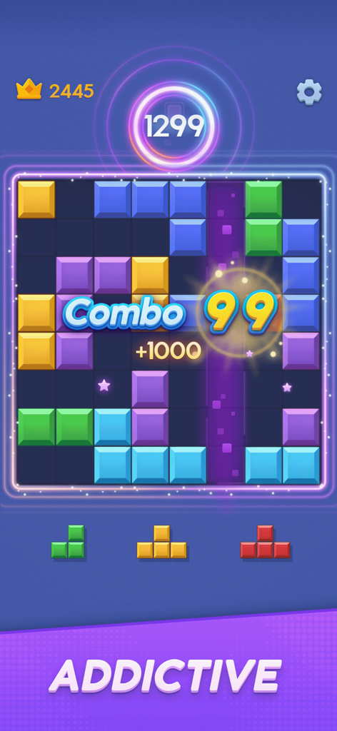 Color Block : Puzzle Games - 콤보 점수와 그리드의 다채로운 블록을 보여주는 Color Block Puzzle의 게임 플레이 스크린샷