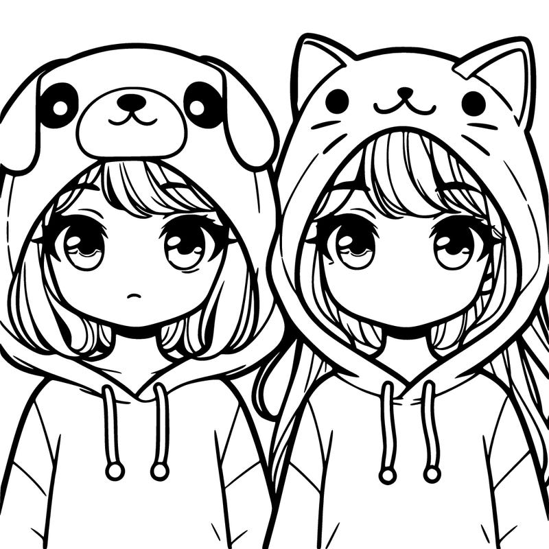two girls one with dog hoodie the other with cat hoodie