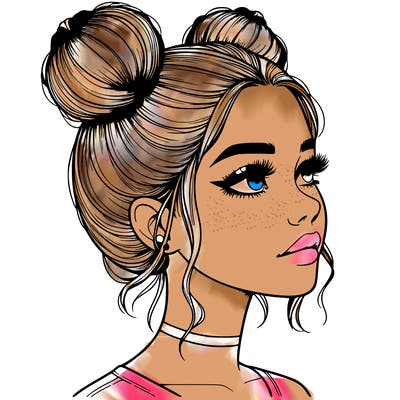 realistic girl with buns on the top of her head