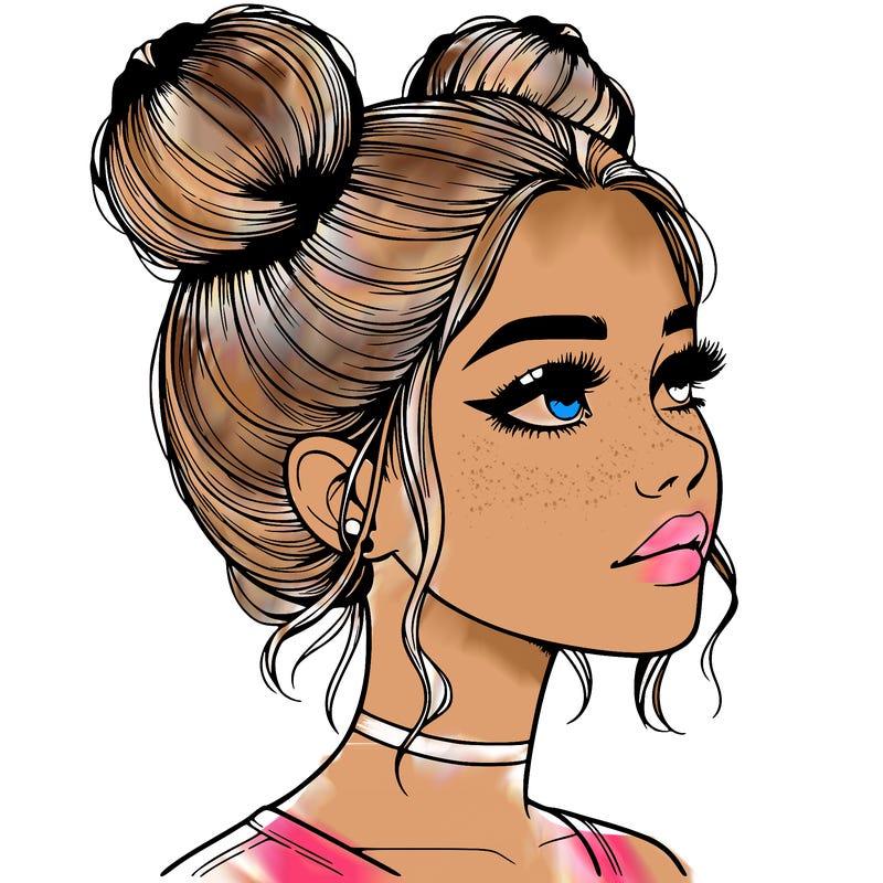 realistic girl with buns on the top of her head