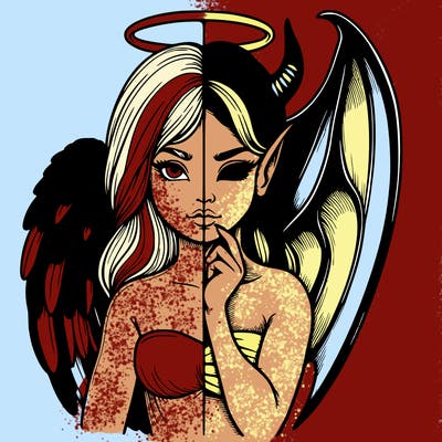 realistic angel half demon