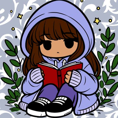 girl in oversized hoodie reading a book