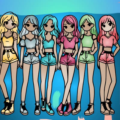 a group of girls wearing crop tops and shorts