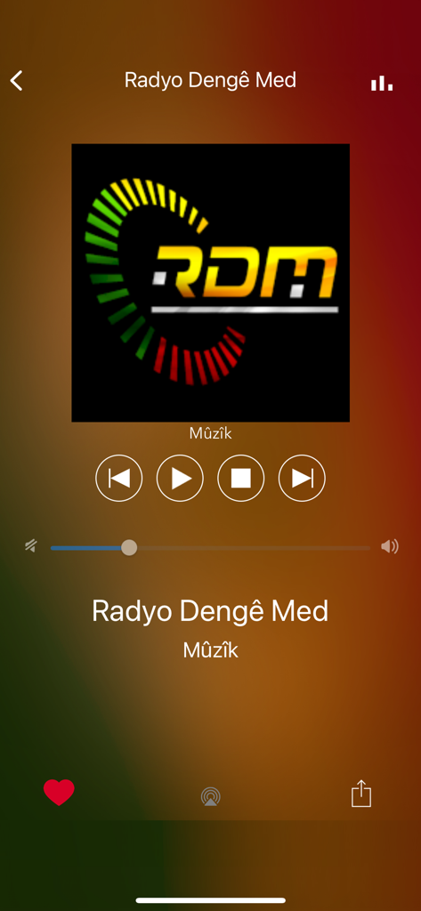 Kürtçe Radyo - Radyoyê Kurdî - Live player interface of Radyo Denge Med in the Kurdish Radio mobile application