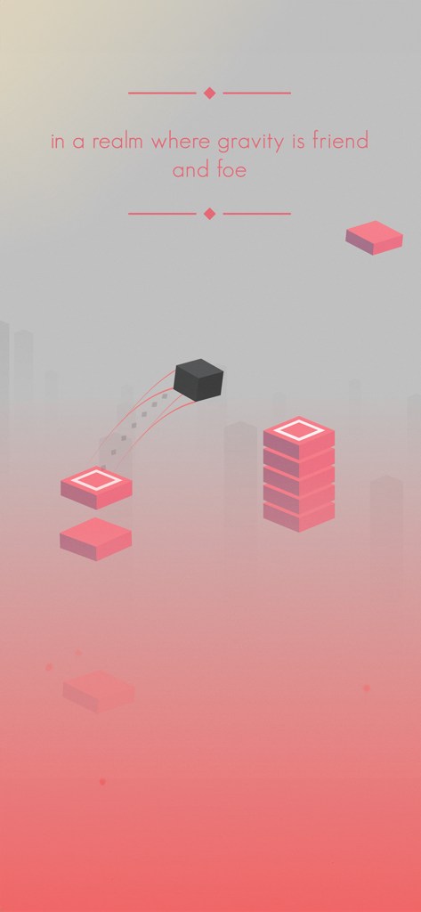 Gameplay eines schwarzen Würfels, der in einer minimalistischen Umgebung aus dem Spiel BLUK zwischen rosa Plattformen springt