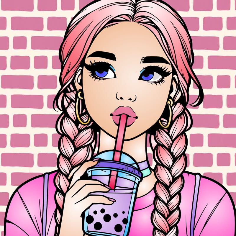 realistic girl with braided hair drinking boba