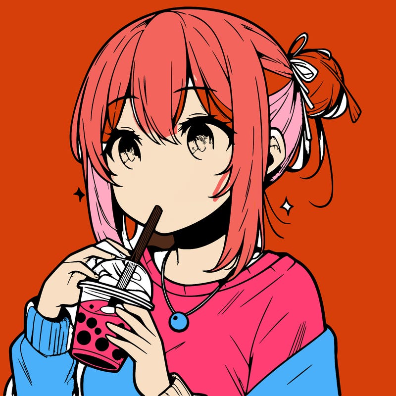 manga character drinking boba