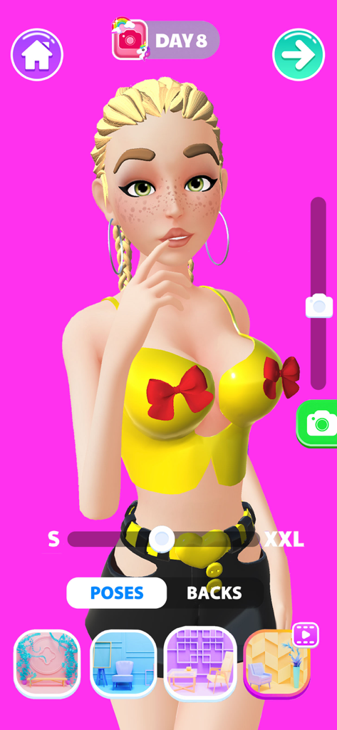 Bikini DIY: Bra Bikini Games - Uma personagem 3D usando um top de biquíni amarelo customizado em um jogo de estilismo de moda