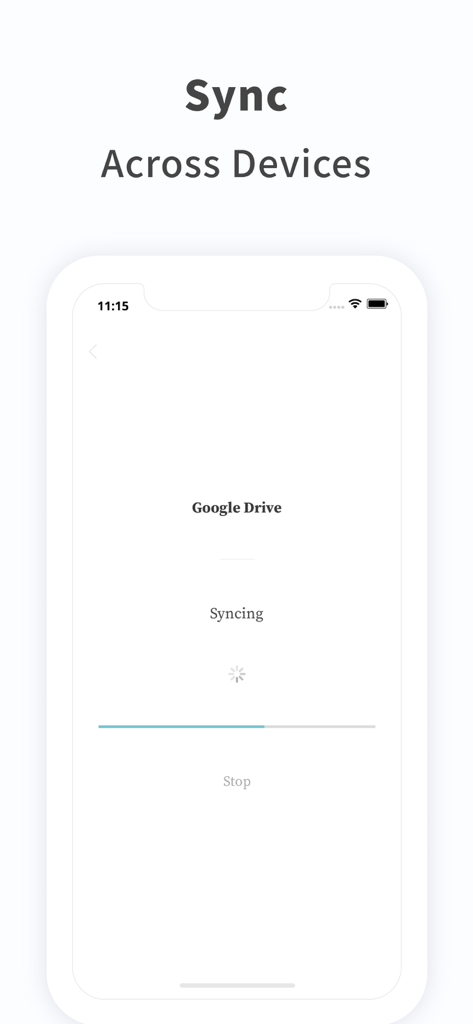 Notes, Journal, Diary: PenCake - Screenshot of the PenCake app showing the synchronization screen with Google Drive