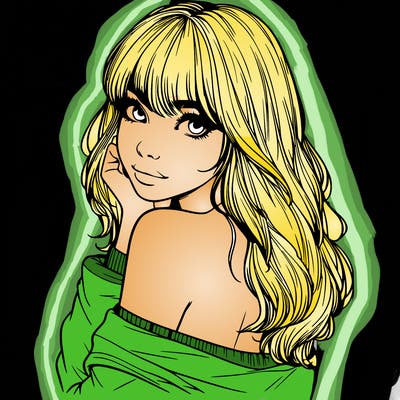 realistic girl with bangs looking over her shoulder