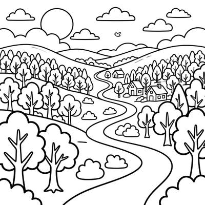 Introduce your toddler to the wonders of nature with this charming forested valleys coloring page. Designed with ultra-thick lines and large areas, it's perfect for developing fine motor skills and sparking creativity.
