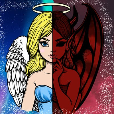 realistic angel half demon