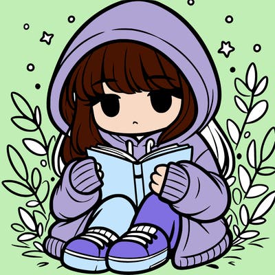girl in oversized hoodie reading a book