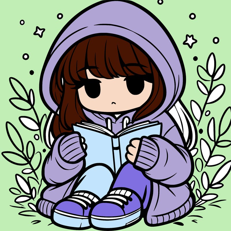 girl in oversized hoodie reading a book