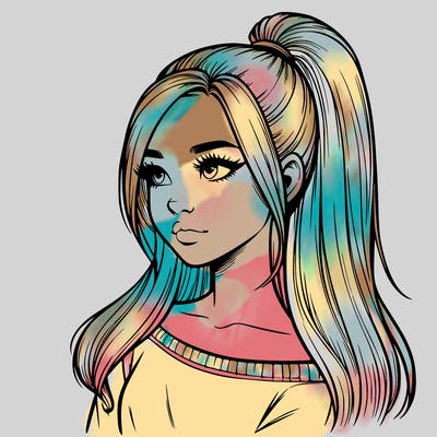 realistic girl with a high ponytail