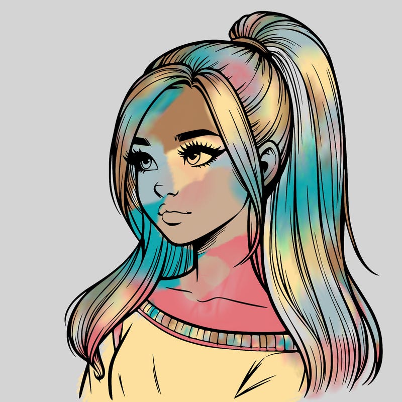 realistic girl with a high ponytail