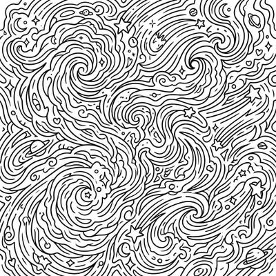 Unleash your artistic flair with this captivating nebula patterns coloring page, designed specifically for teens. Explore a universe of swirling cosmic clouds and twinkling stars, ready for your vibrant color choices.