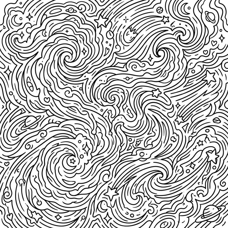 Unleash your artistic flair with this captivating nebula patterns coloring page, designed specifically for teens. Explore a universe of swirling cosmic clouds and twinkling stars, ready for your vibrant color choices.