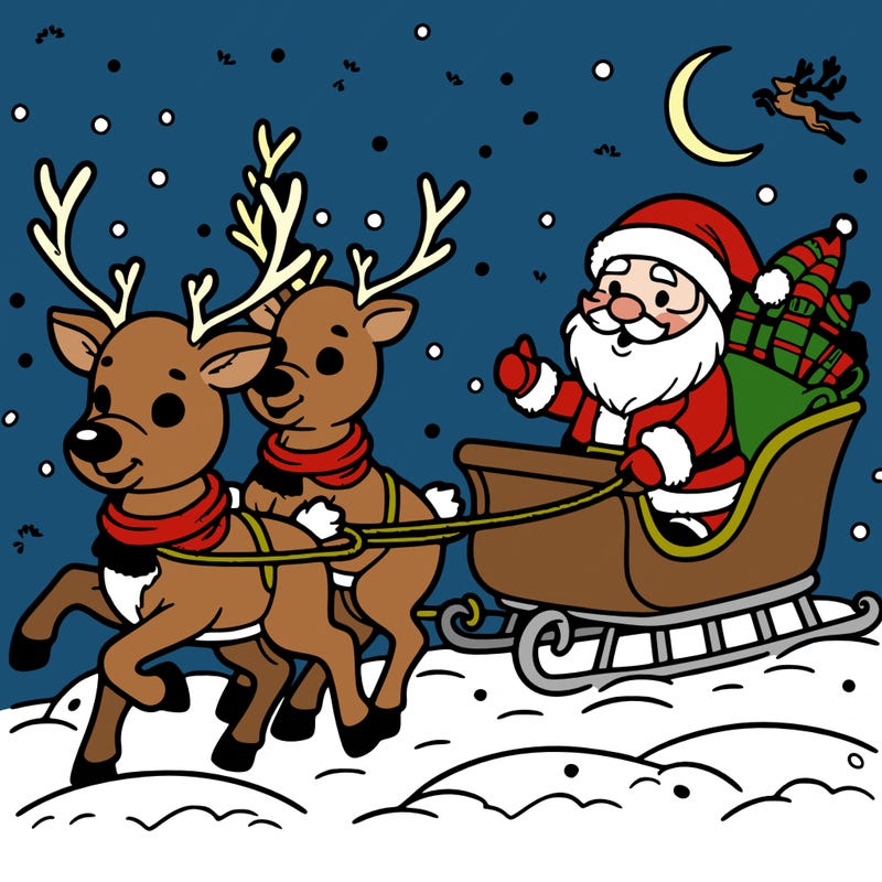 reindeer guiding santa's sleigh