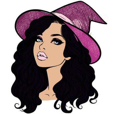 realistic witch girl with wavy hair and lips