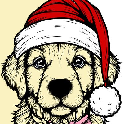 realistic dog with a christmas hat