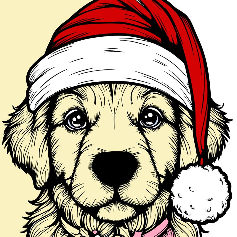 realistic dog with a christmas hat